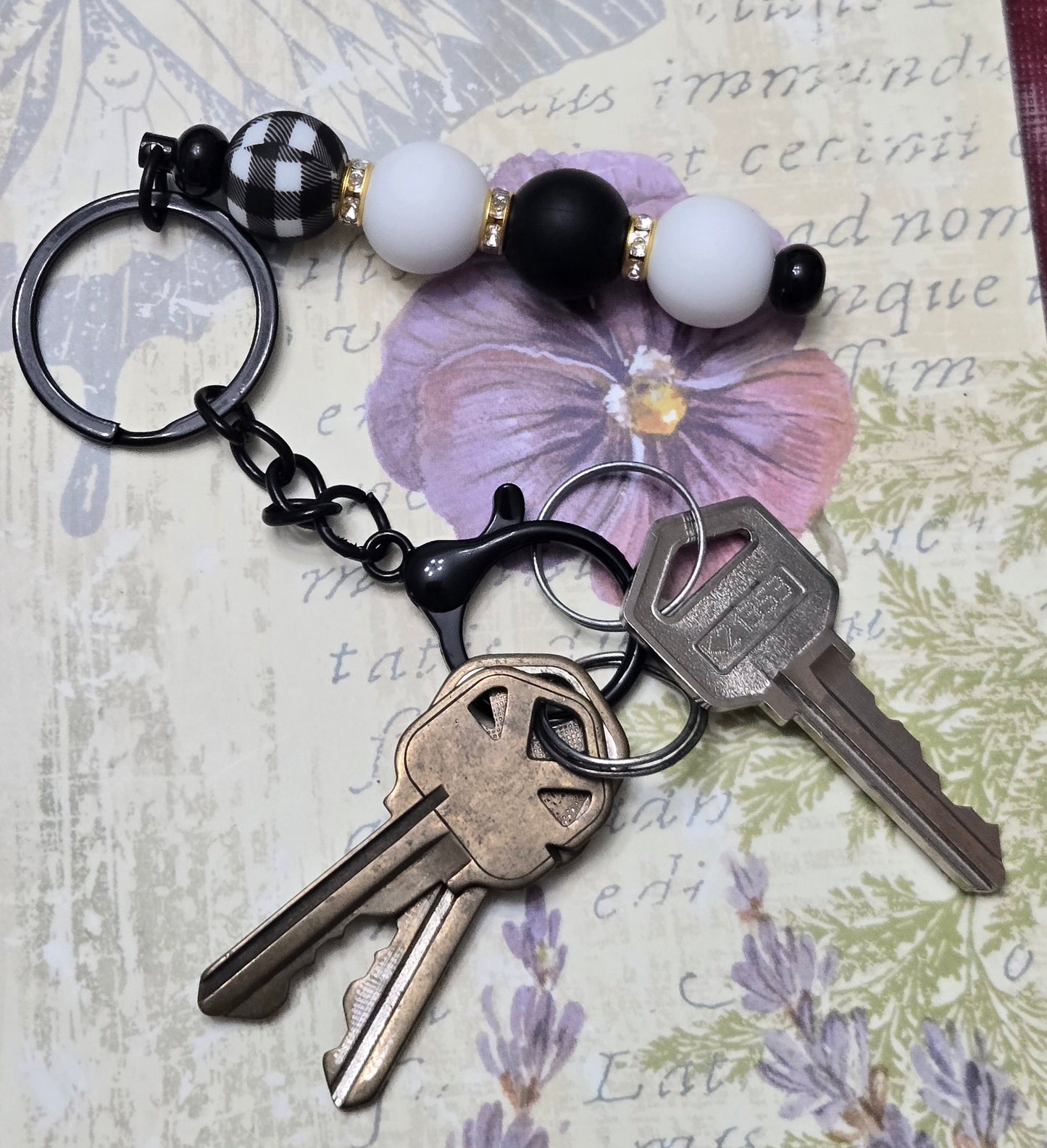 Black and White Plaid Keychain