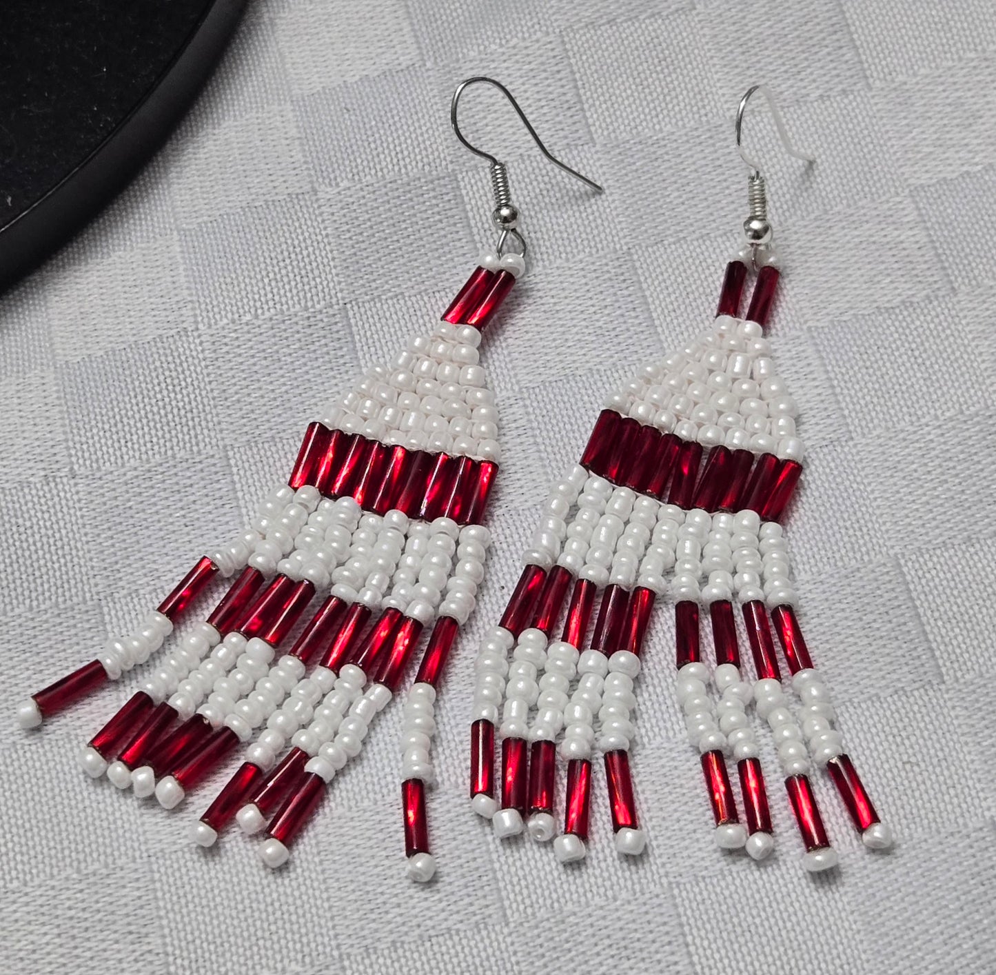 Red and White Chandelier Earrings