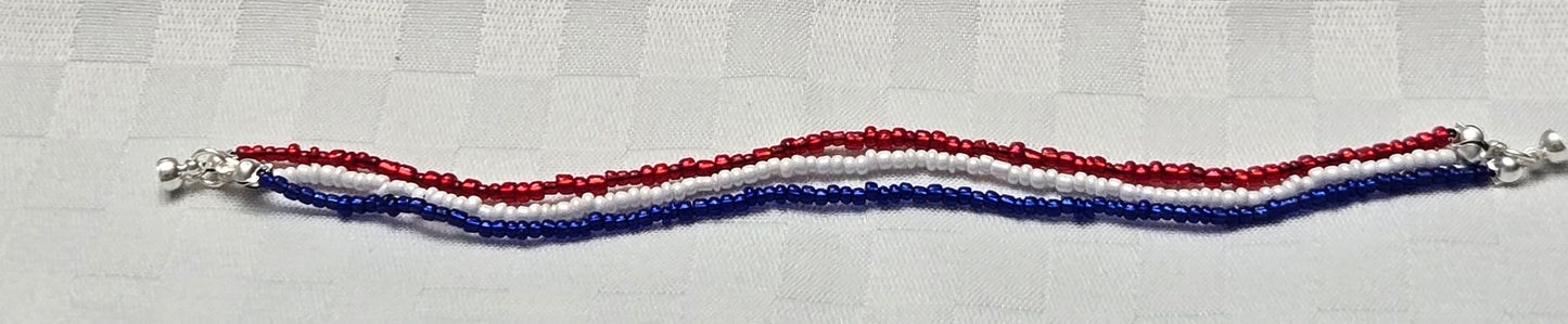 3 Strand Red, White and Blue Bracelet