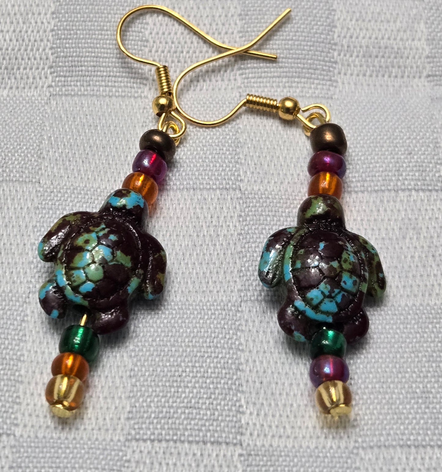 Brown Tie Dye Turtle Earrings