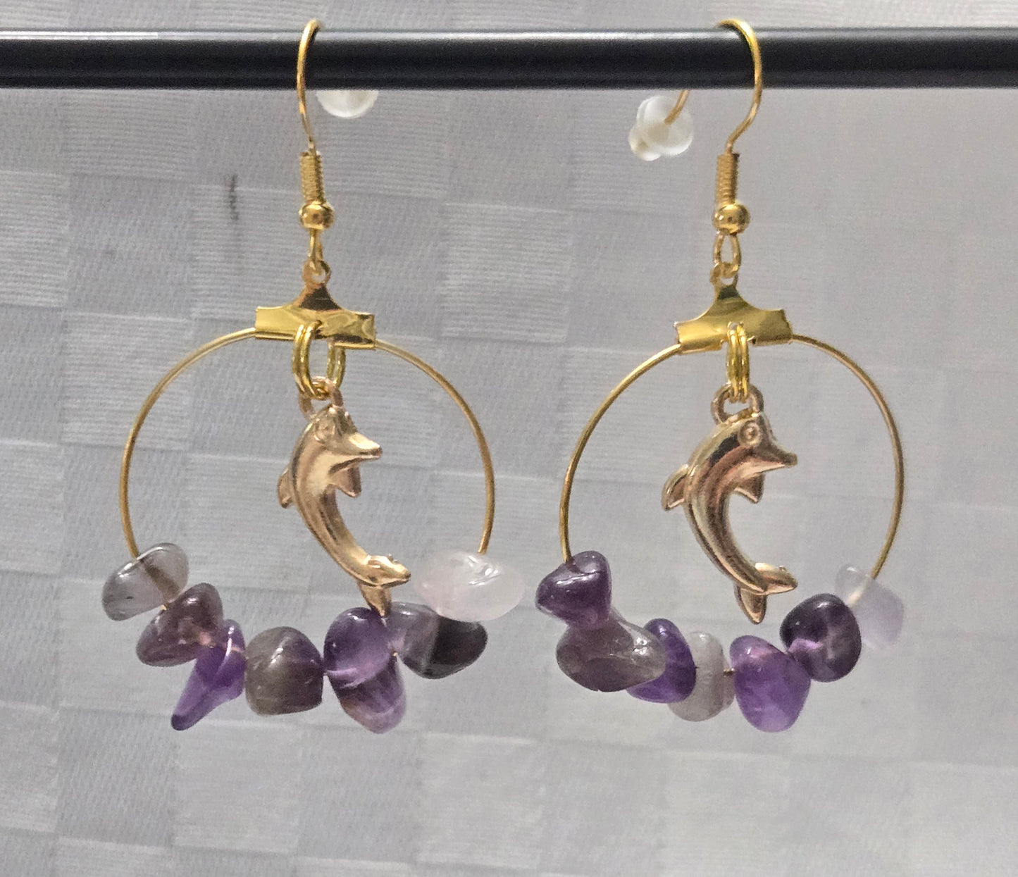 Amethyst and Dolphin Earrings