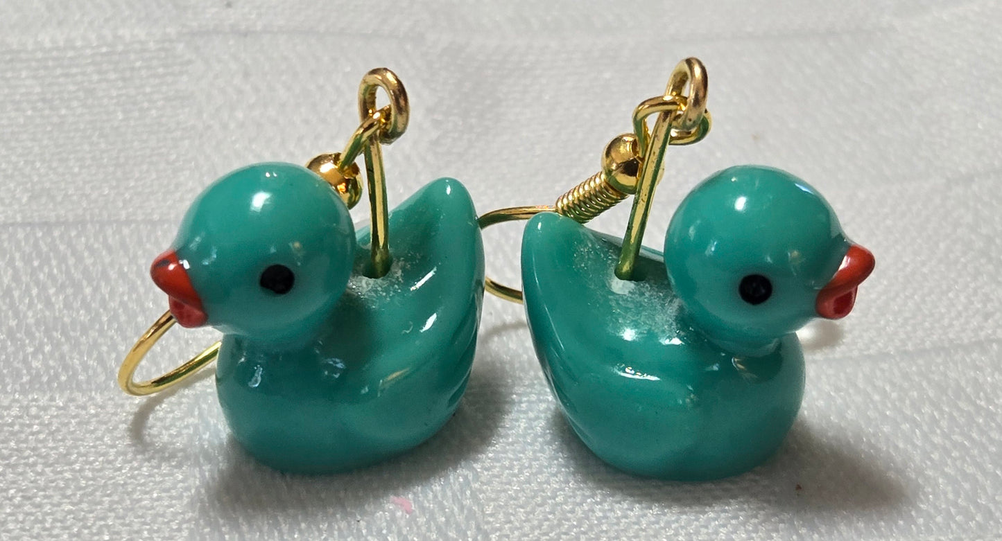 Dark Teal Rubber Duck Earrings
