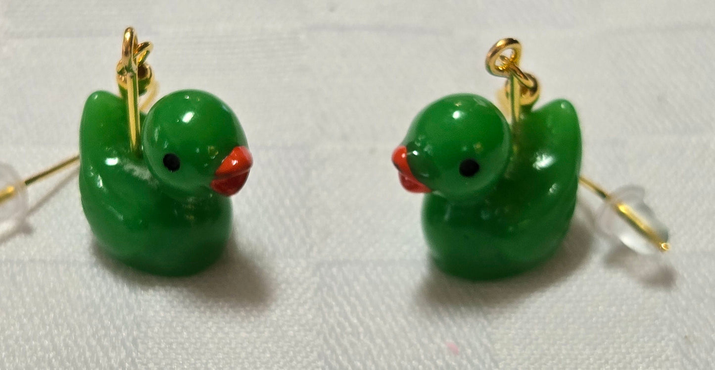 Dark Green Rubber Duck Earrings