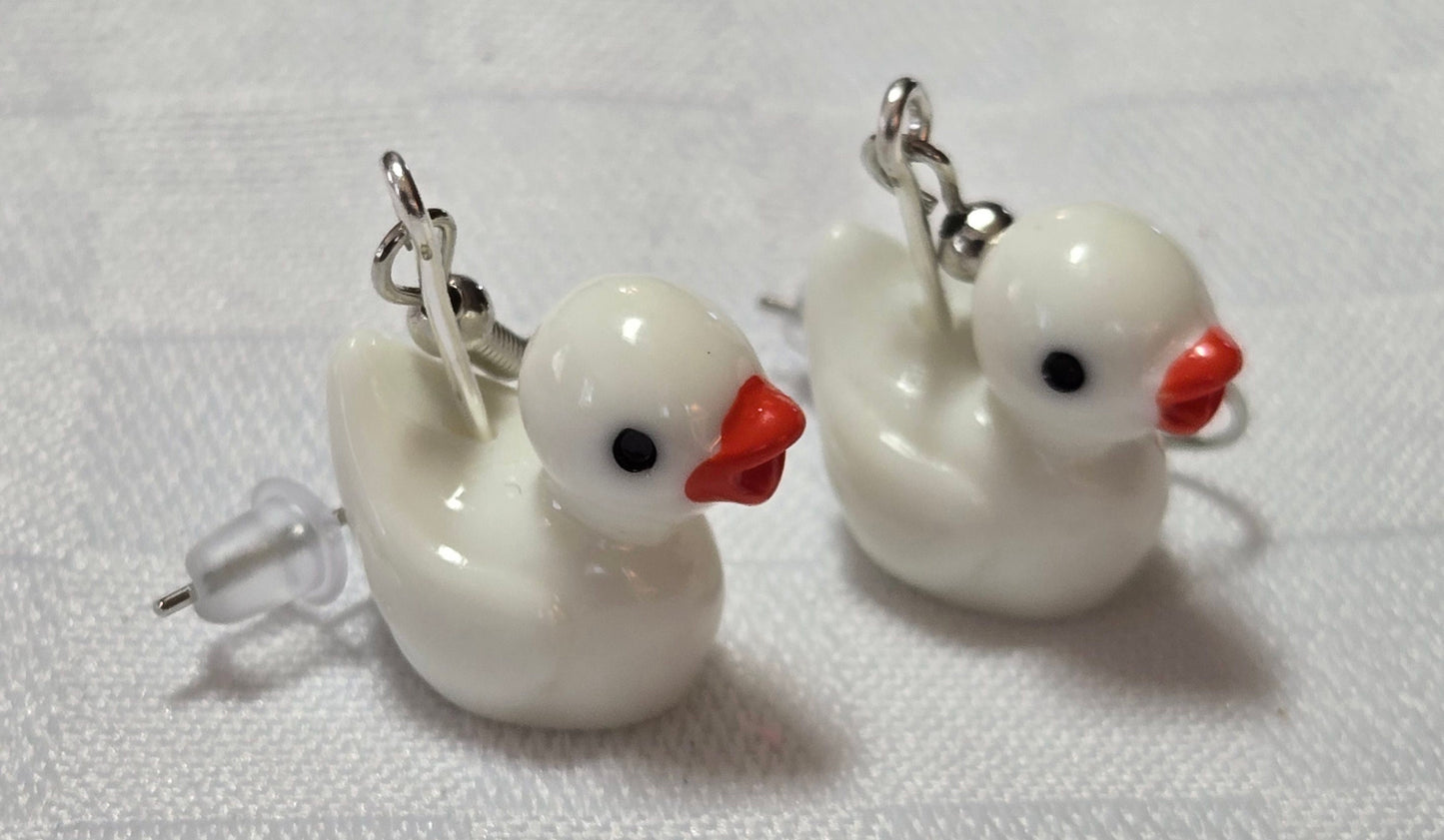 White Rubber Duck Earrings
