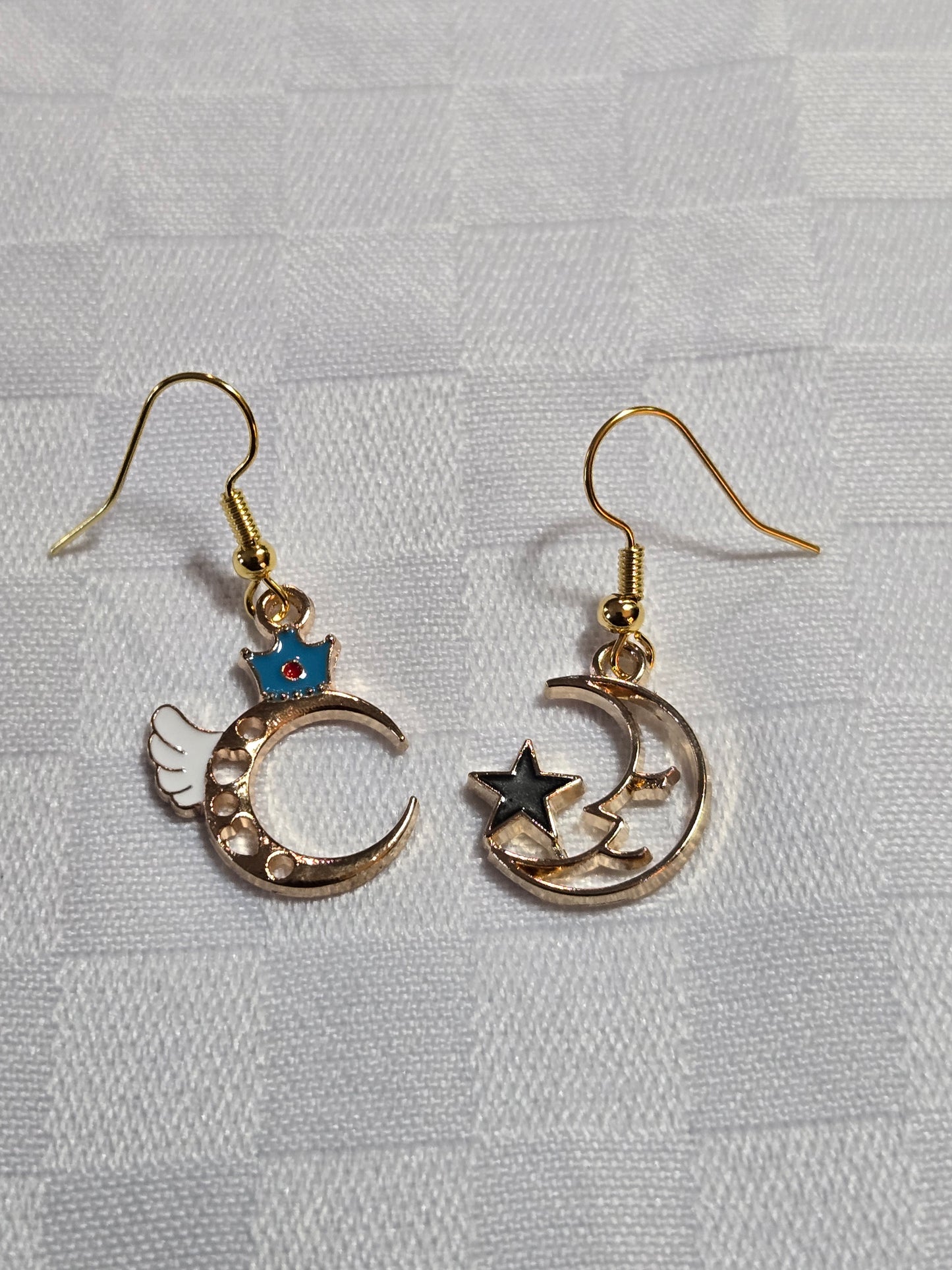 Mismatched Moon Charm Earrings