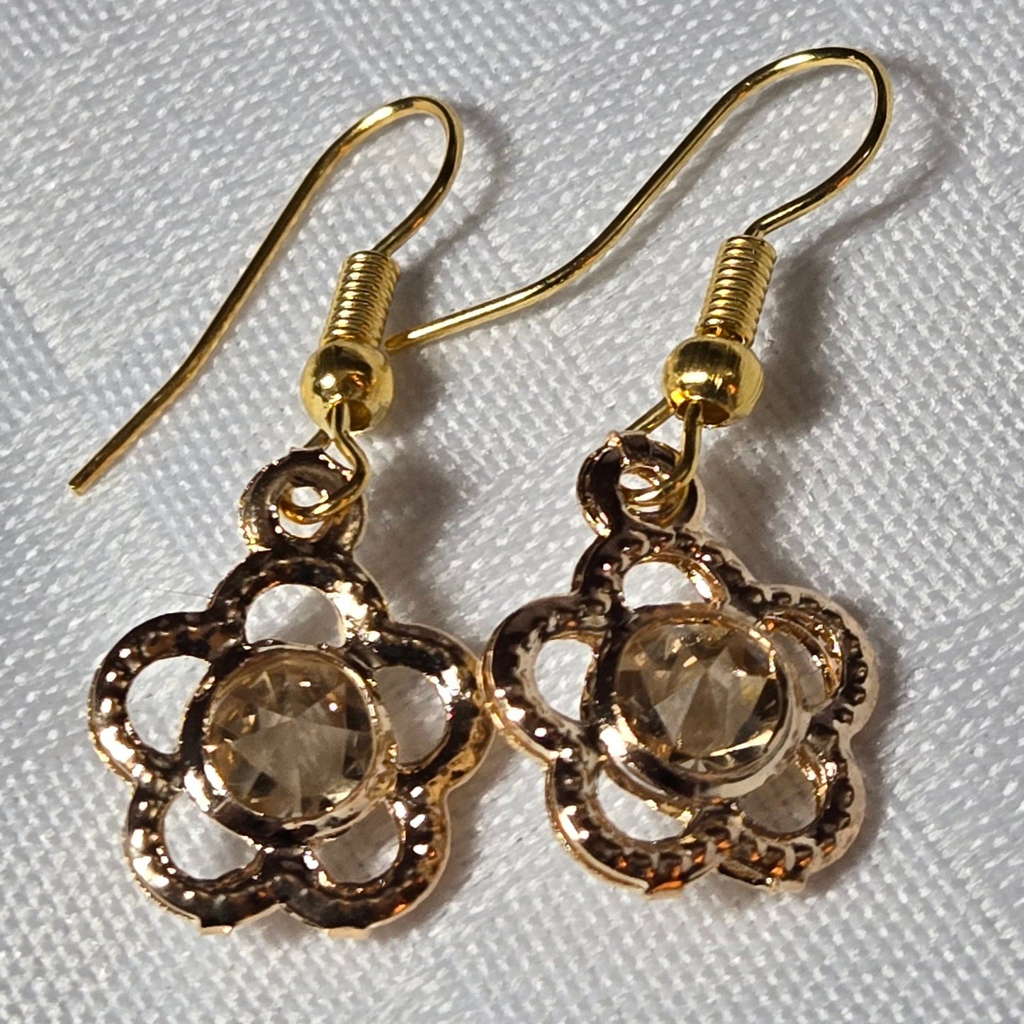 Champagne Colored Stone Flower Earrings