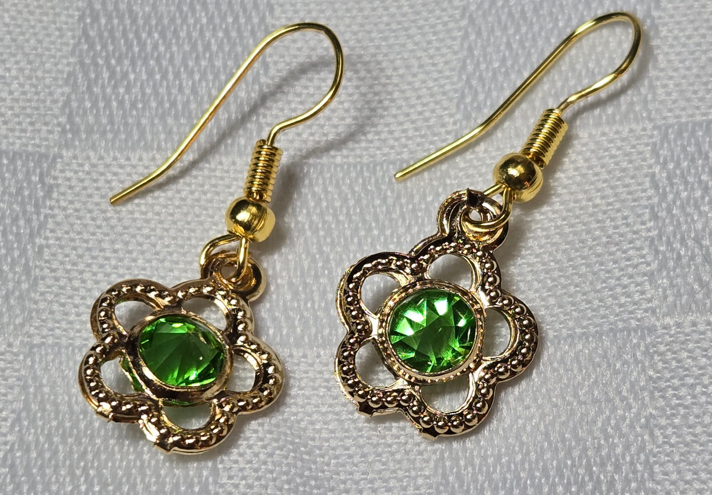 Emerald Colored Stone Flower Earrings