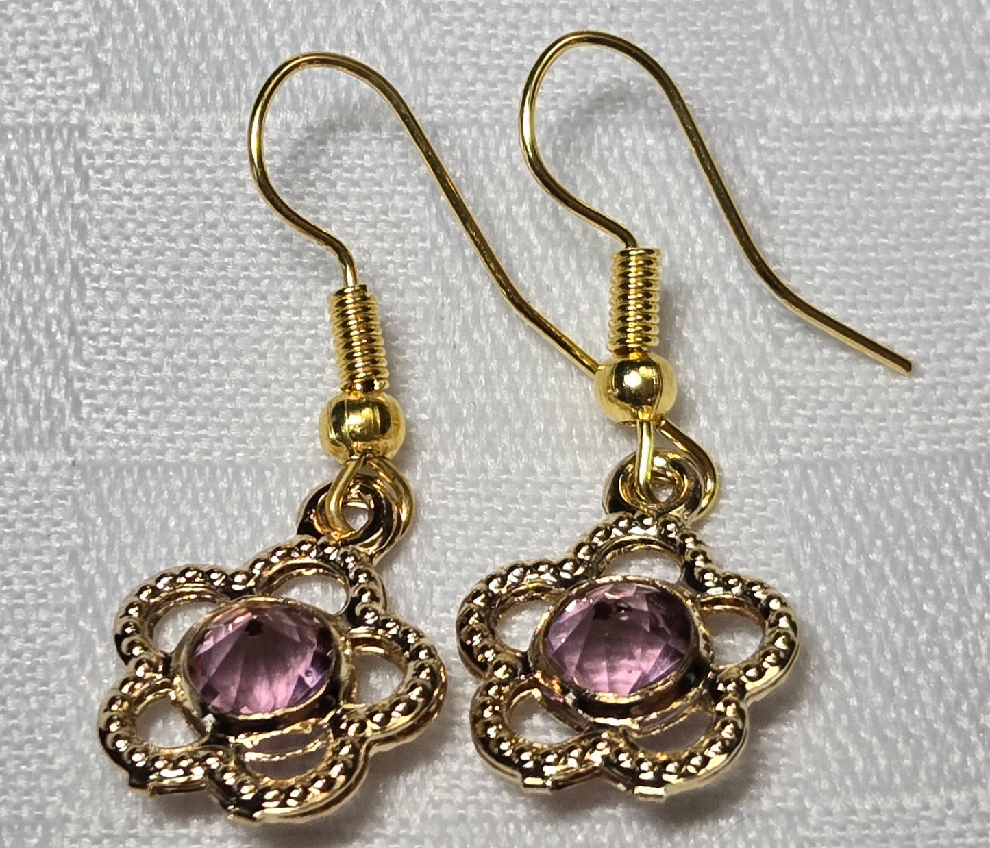 Purple Colored Stone Flower Earrings