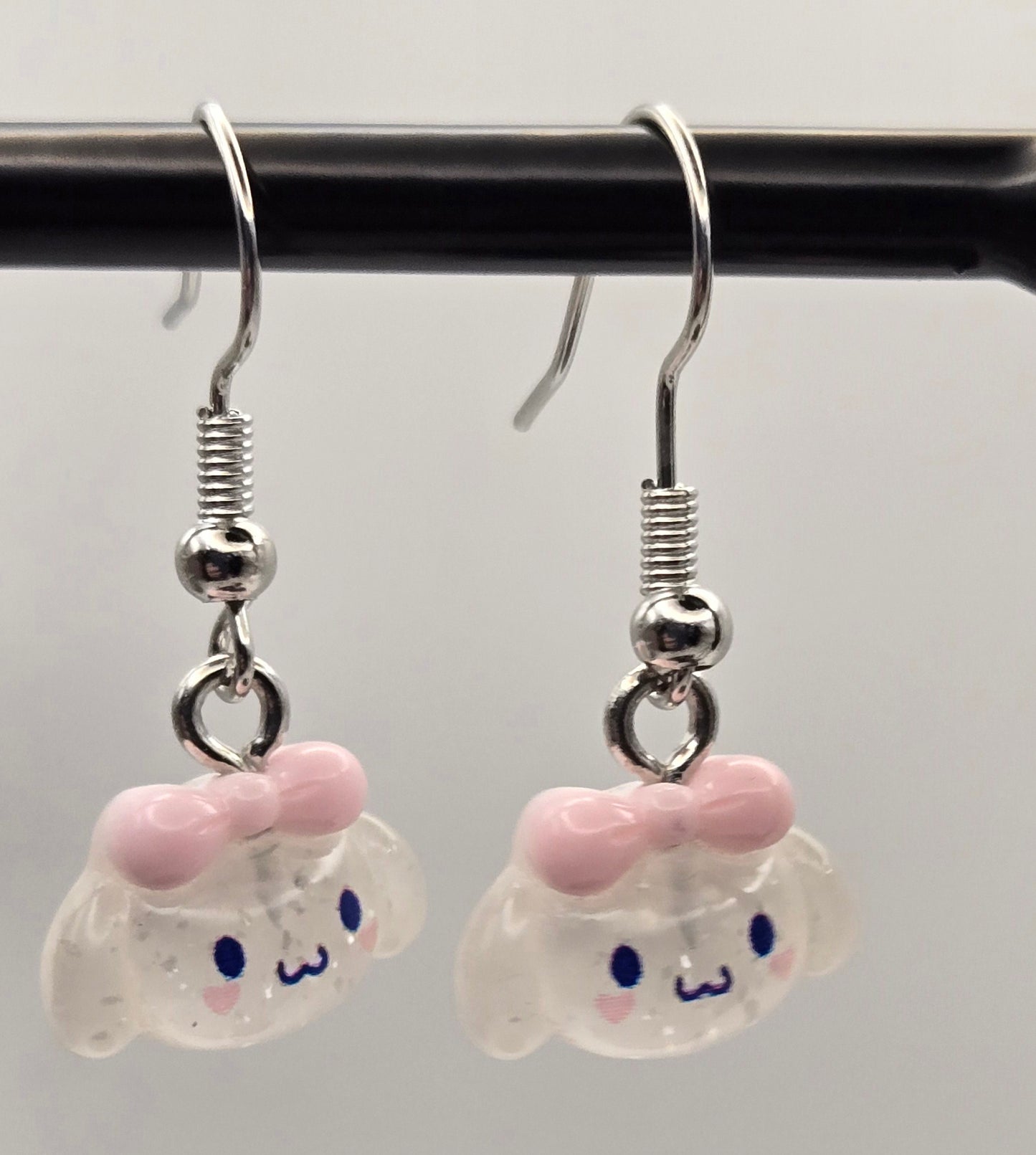 Puppy with Pink Bow Earrings