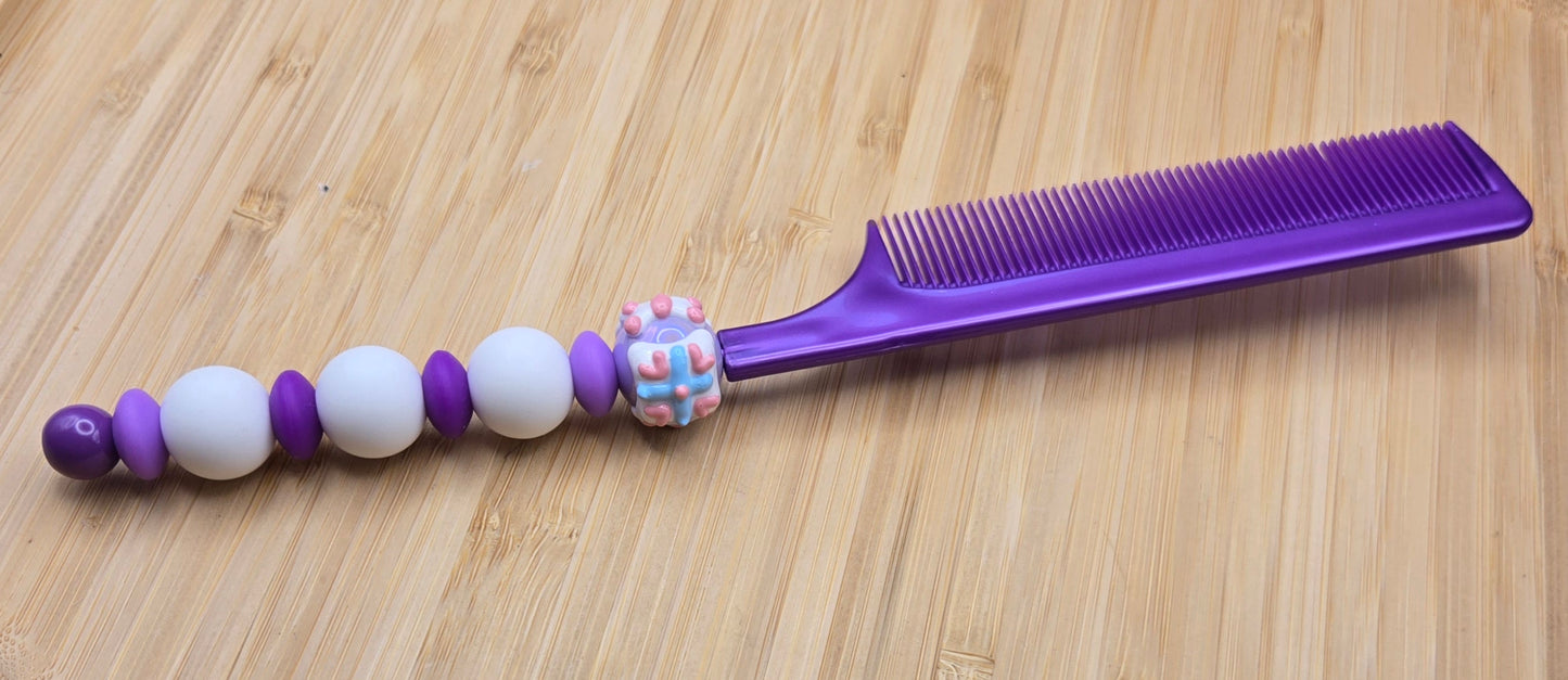 Purple and White Comb and Mirror Set