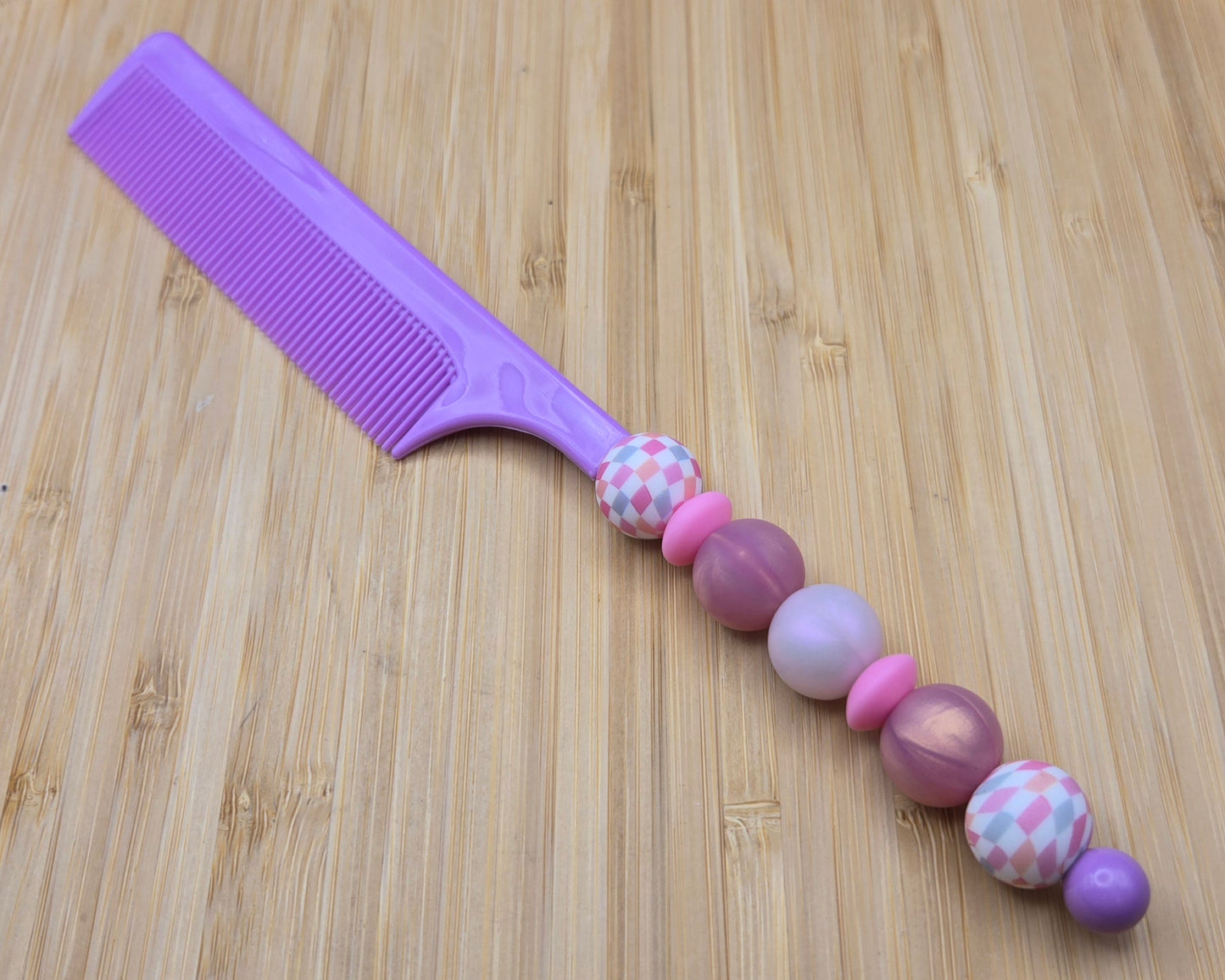 Purple Comb with Pink Checkered Beads
