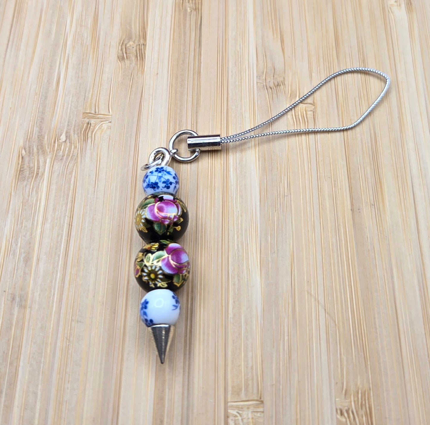 Porcelain floral beads mirror/bag/cup charm