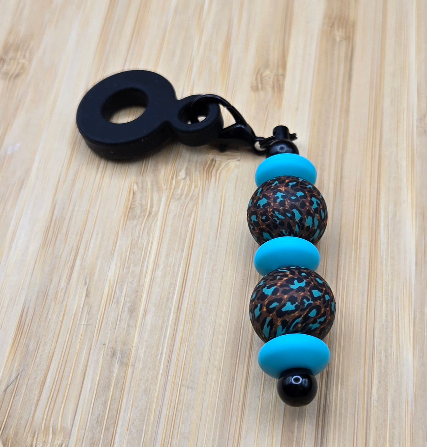 Black and Teal Straw Charm