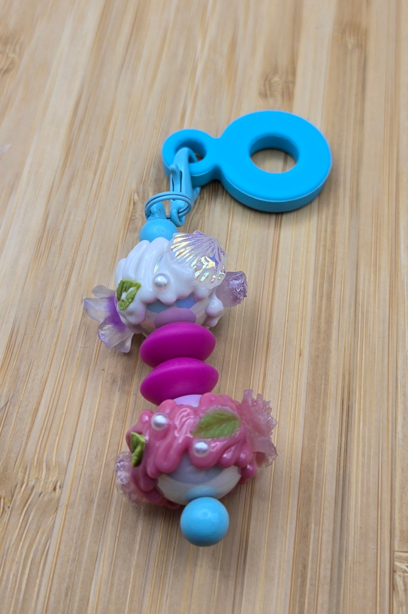 Blue Straw Charm with Candy Beads