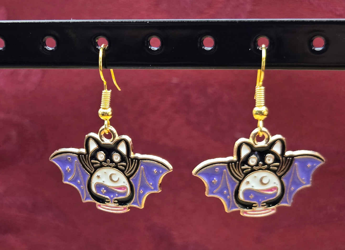 Black Cat with Crystal Ball Earrings