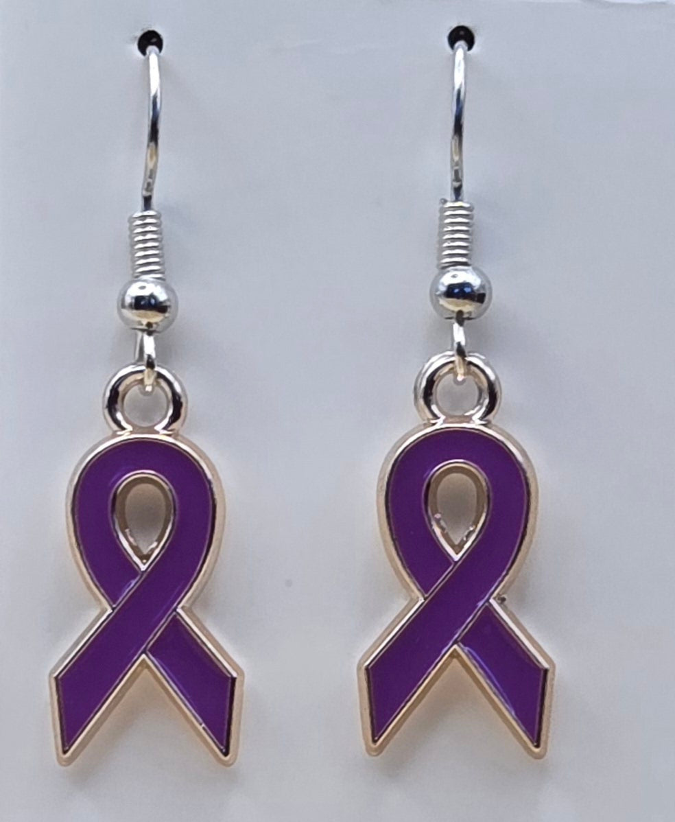 Purple Awareness Ribbon Earrings