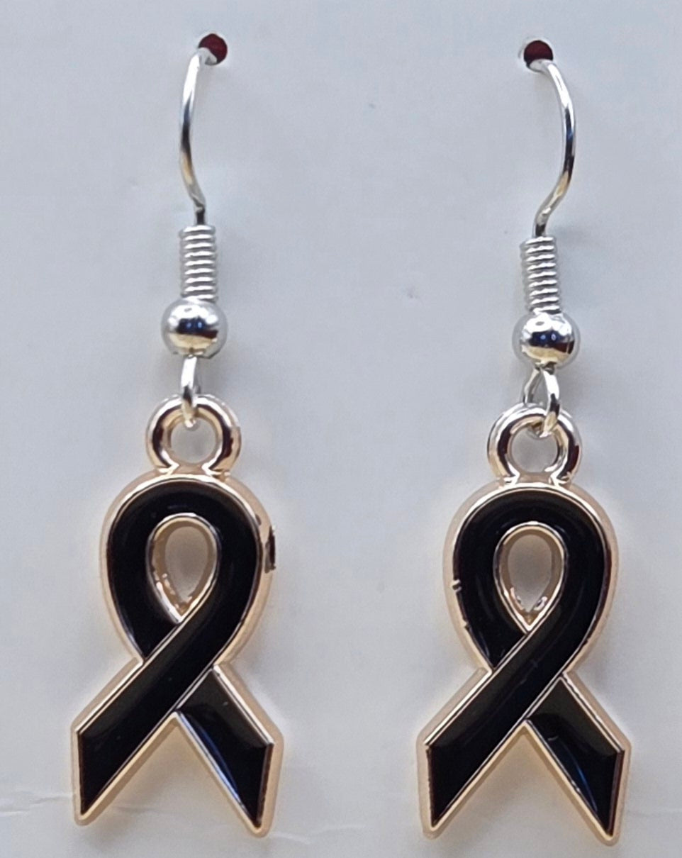 Black Awareness Ribbon Earrings