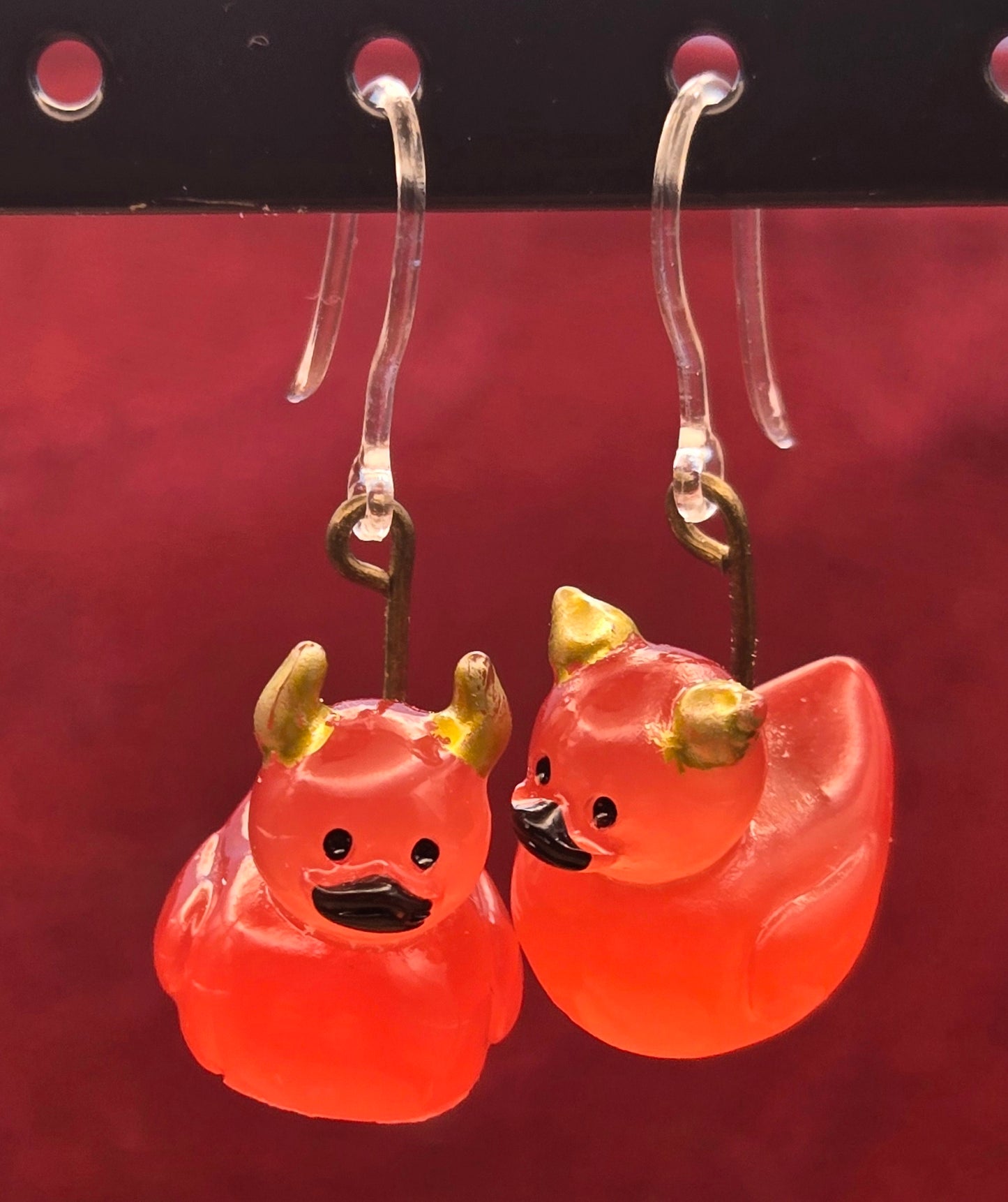 Red Devil Duck with Golden Horns Earrings