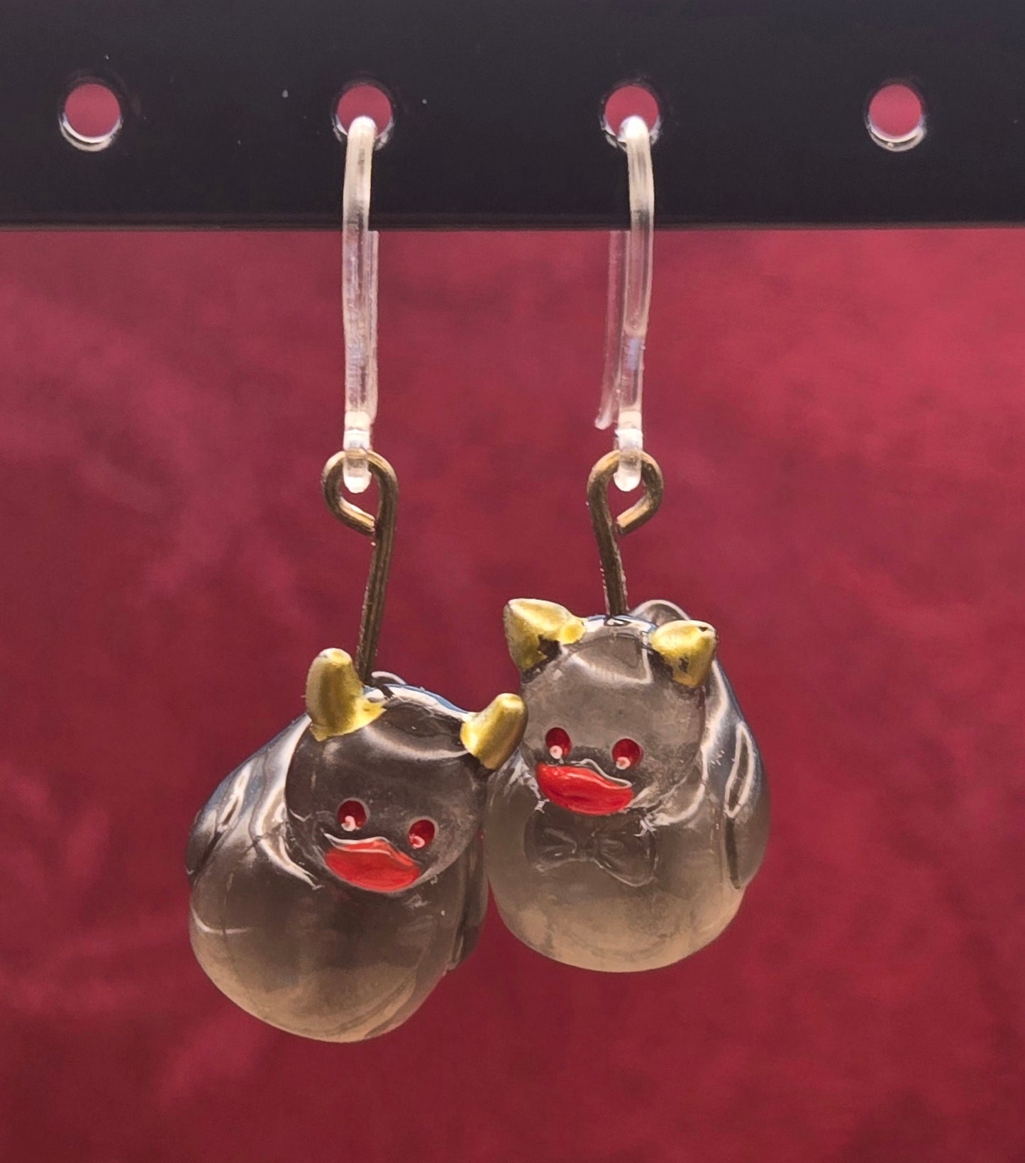 Black Devil Duck with Golden Horns Earrings