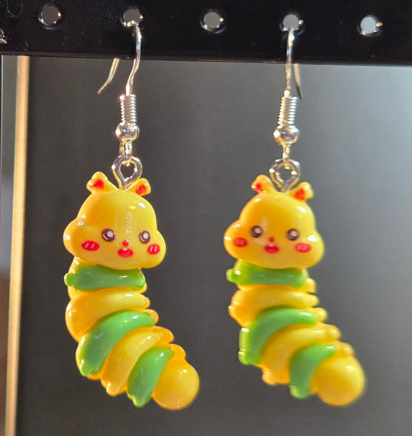 Caterpillar Yellow and Green Earrings