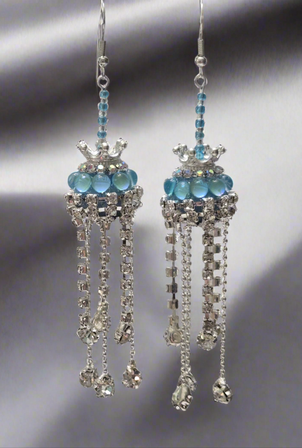 Silver Crown with Blue Stone Earrings