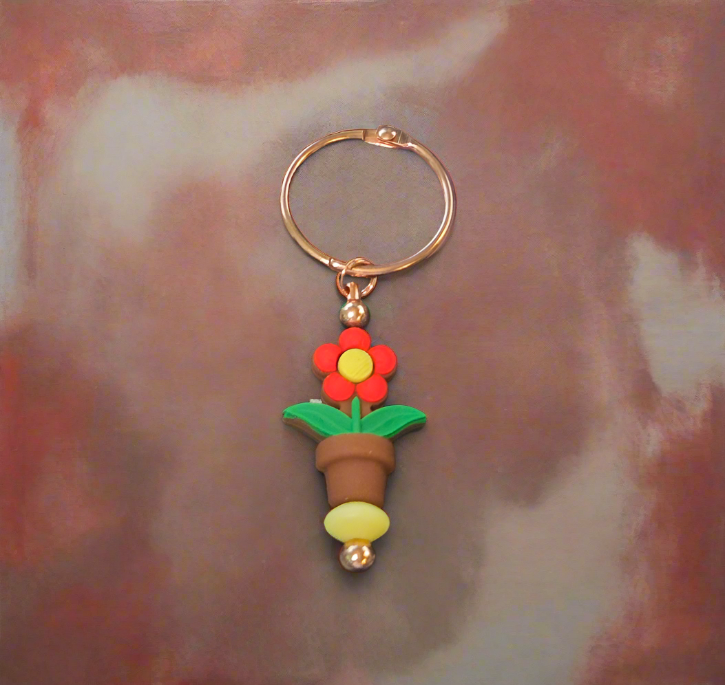 Red Flower Copper Keychain