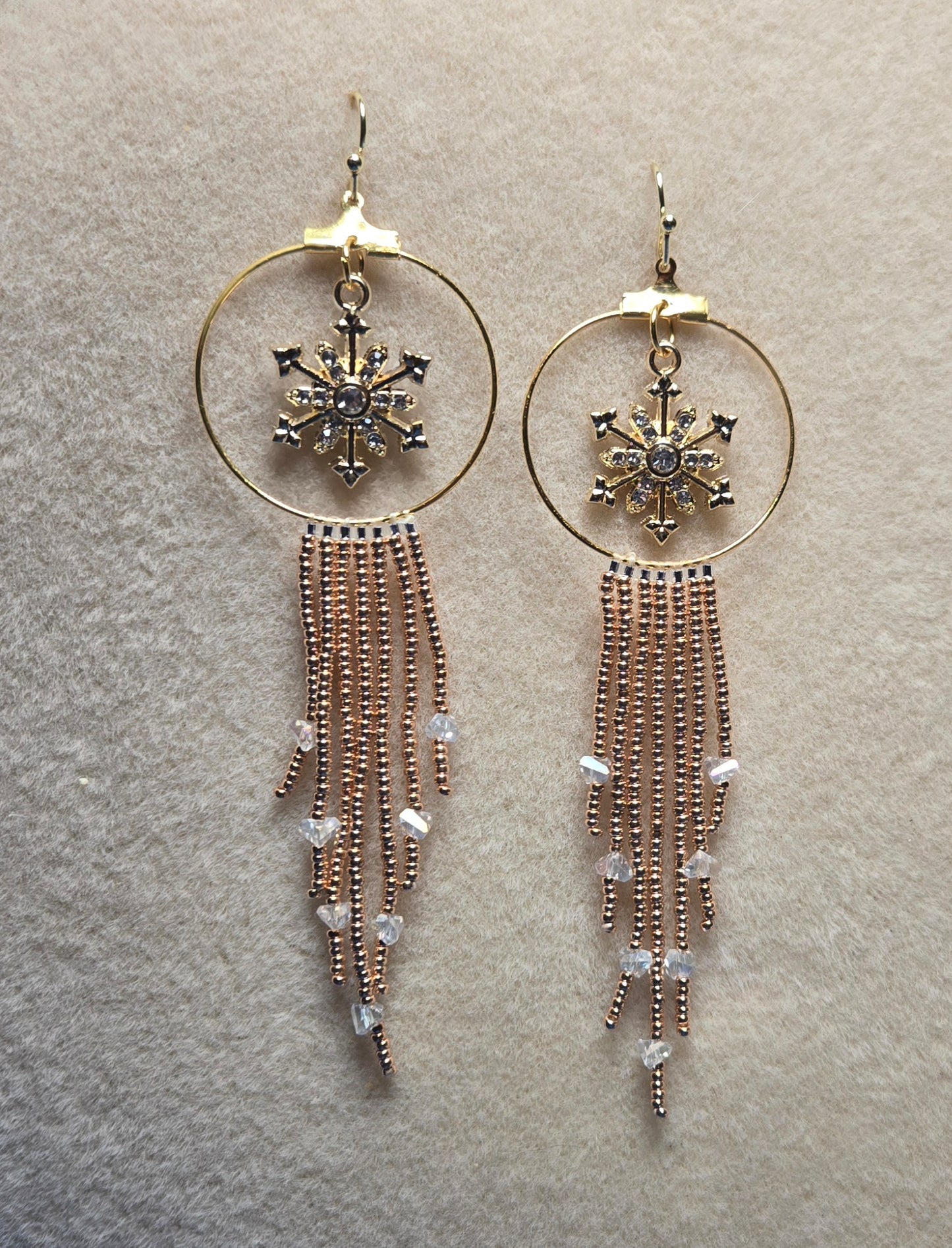 Golden Snowflake Hoop Earrings