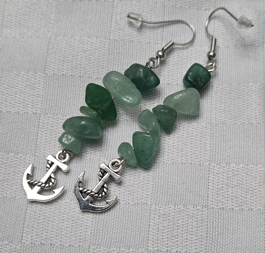 Aventurine and Anchor Earrings