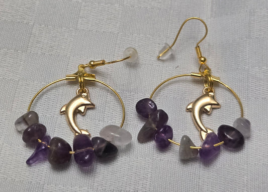 Amethyst and Dolphin Earrings
