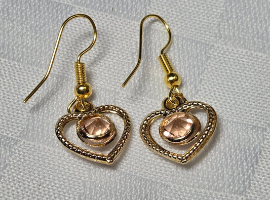 Champane Colored Stone Heart Earrings