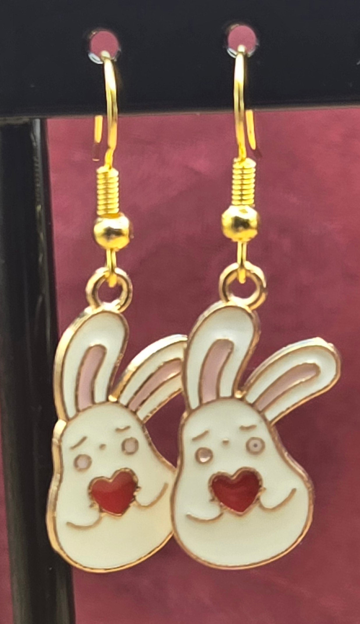 Easter Rabbit Holding Heart Earrings