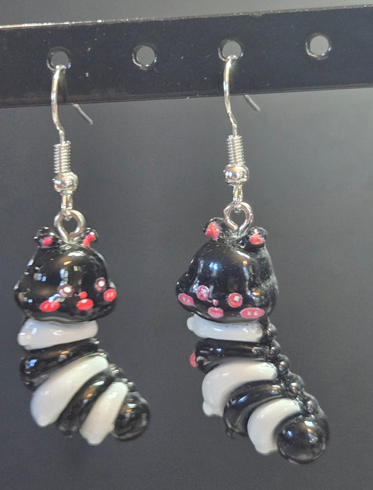 Caterpillar Black and White Earrings
