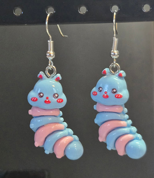 Caterpillar Blue and Pink Earrings