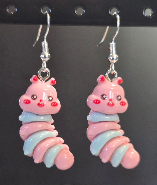 Caterpillar Pink and Blue Earrings