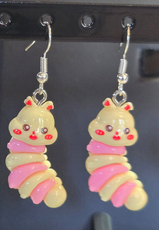 Caterpillar Cream and Pink Earrings