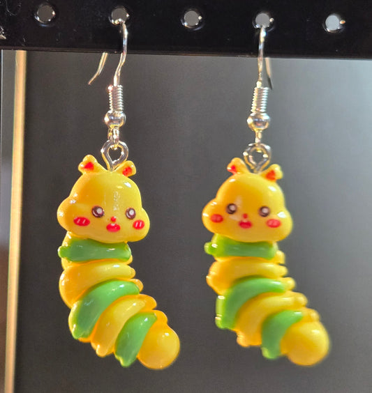 Caterpillar Yellow and Green Earrings