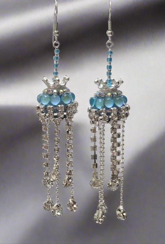 Silver Crown with Blue Stone Earrings