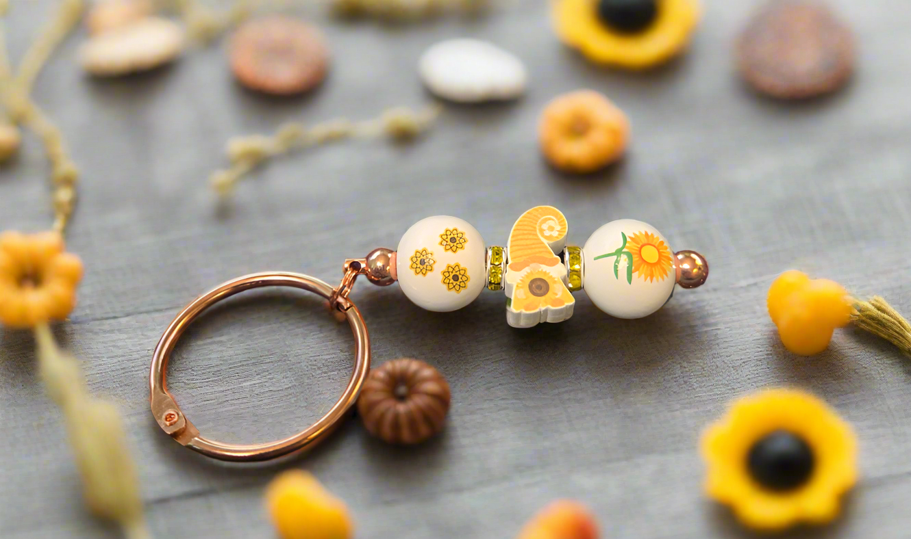Sunflower Gnome Copper Keychain