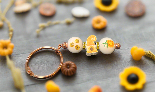 Sunflower Gnome Copper Keychain