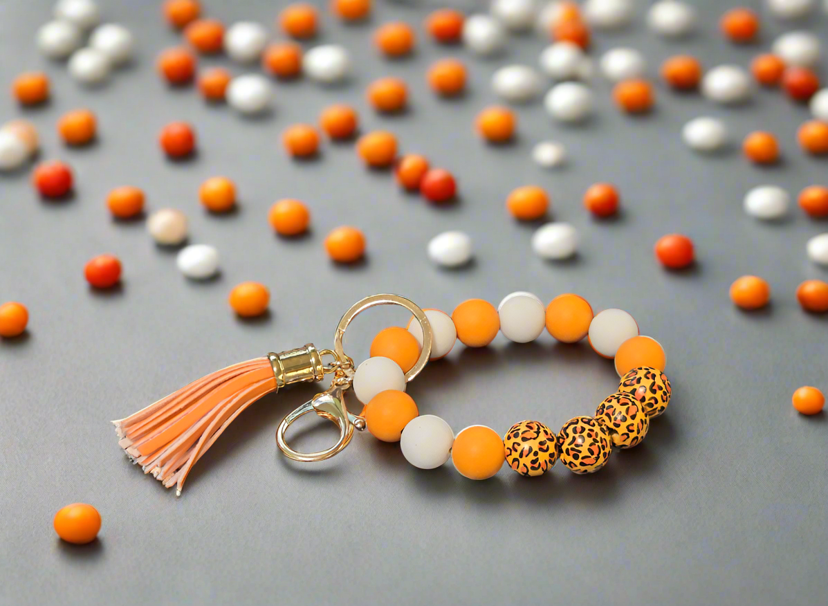 Orange and White Wristlet