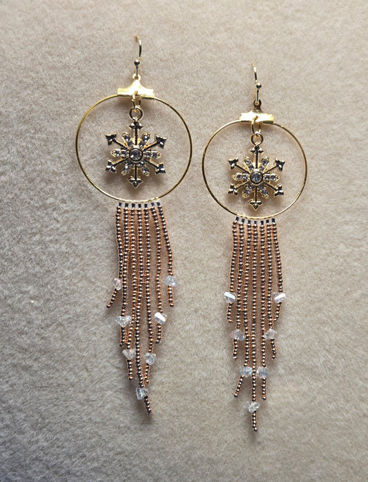 Golden Snowflake Hoop Earrings