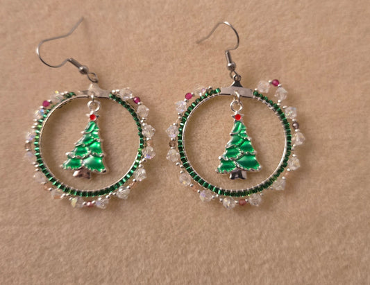 Christmas Tree Hoop Earrings